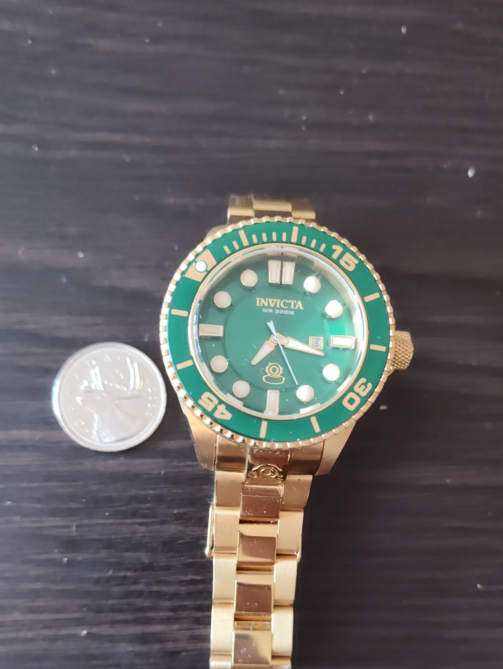 Invicta Gold and Green Diver-Style Bracelet Watch